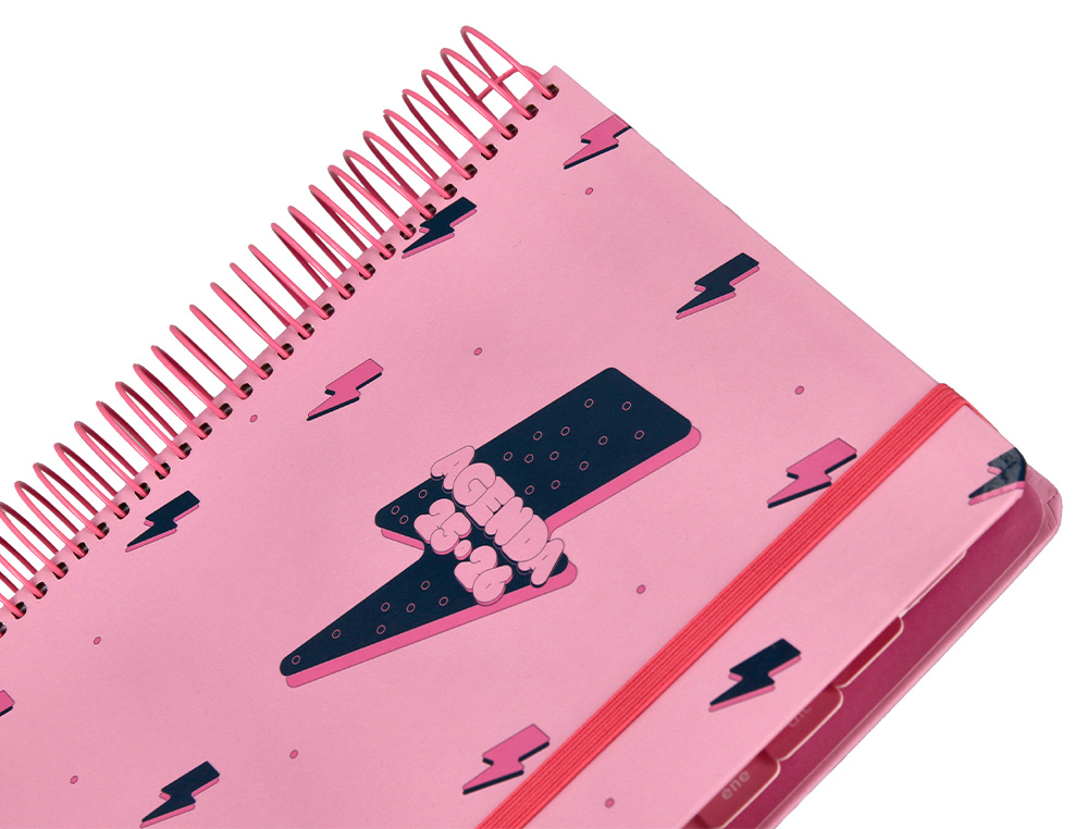 AGENDA ESCOLAR LIDERPAPEL 25-26 ESPIRAL PATTERNS RAYOS ROSA DIA PAGINA A5 BILINGE PAPEL FSC 80 GR