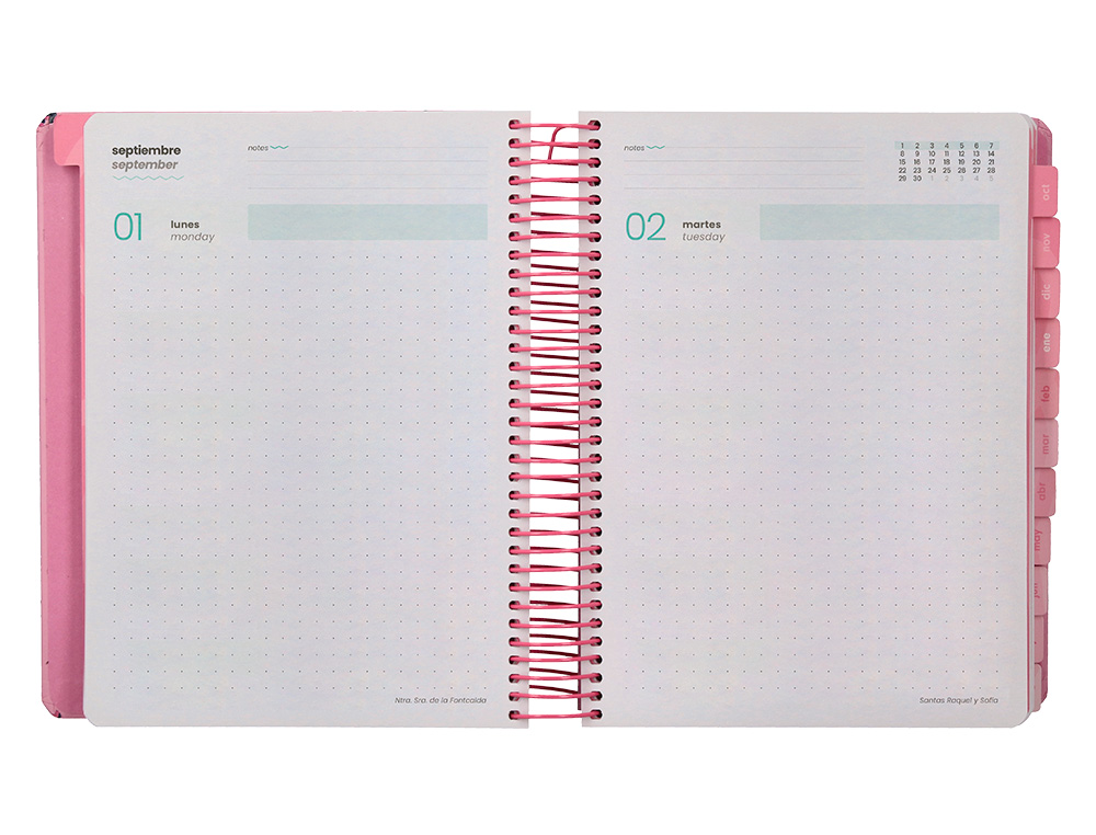 AGENDA ESCOLAR LIDERPAPEL 25-26 ESPIRAL PATTERNS RAYOS ROSA DIA PAGINA A5 BILINGE PAPEL FSC 80 GR
