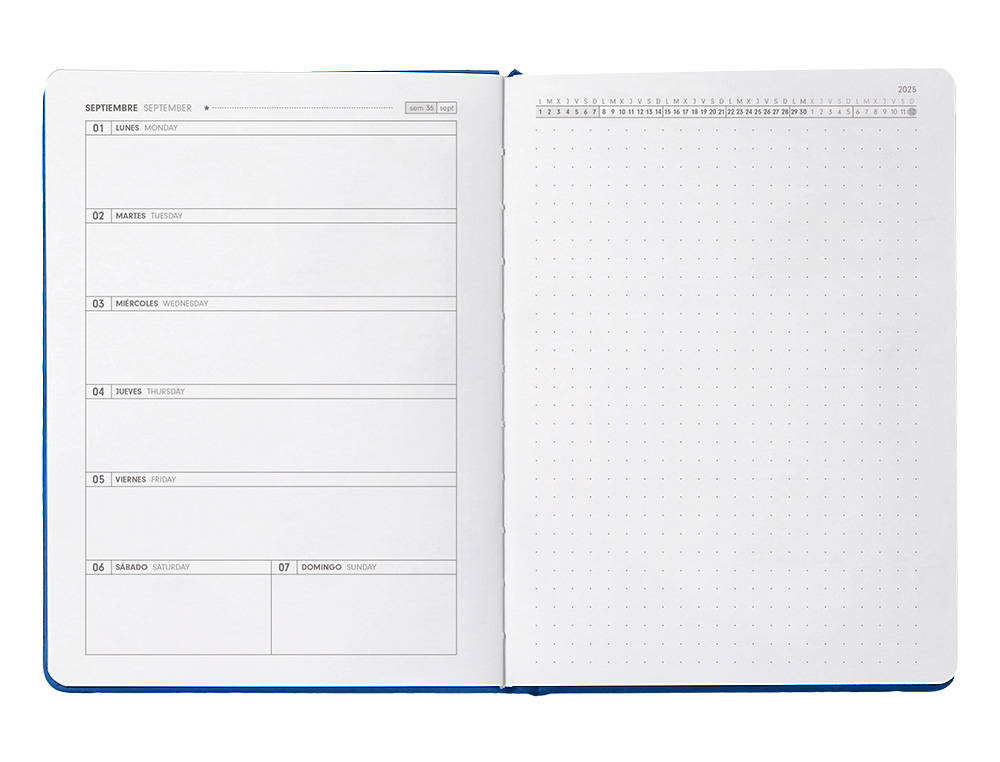AGENDA ESCOLAR ANTARTIK 25-26 ENCUADERNADA GO! SIMIL PIEL AZUL OSCURO SEMANA VISTA A5 BILINGÜE PAPEL FSC 80 GR