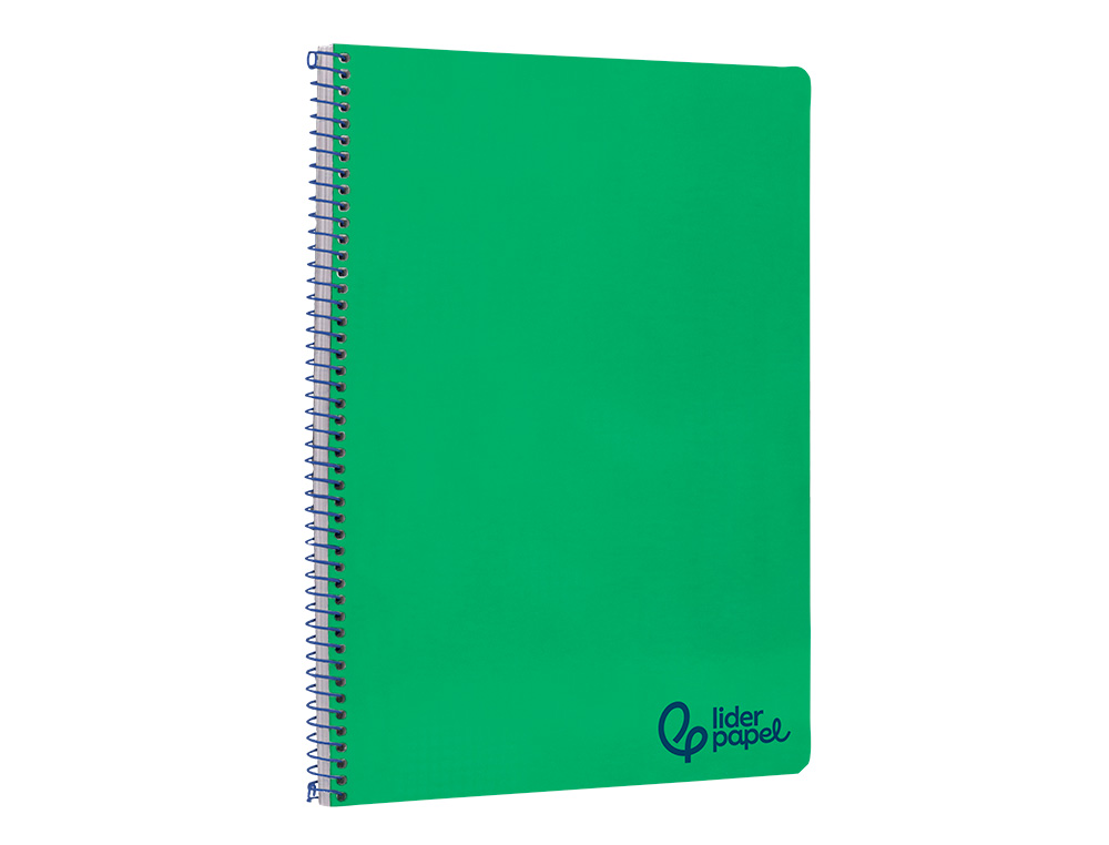 CUADERNO ESPIRAL LIDERPAPEL A4 WONDER TAPA PLASTICO 80H 90GR RAYADO HORIZONTAL CON MARGEN COLOR VERDE OSCURO