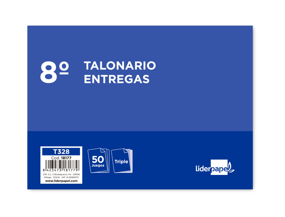 Talonario liderpapel entregas 8º original y 2 copias t328 apaisado