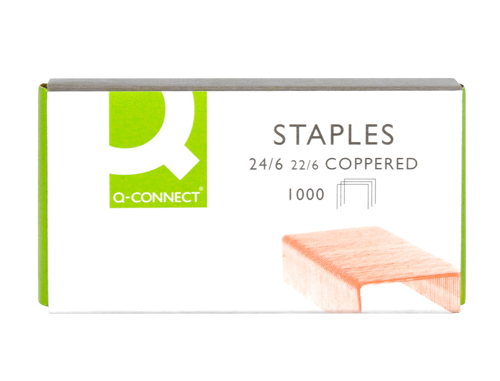 Grapas q-connect nº 22/6 24/6 cobreadas caja de 1000 unidades