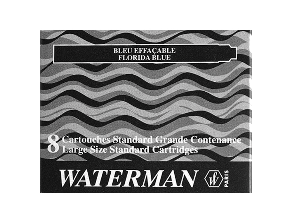 Tinta estilografica waterman negra caja de 8 cartuchos standard largos