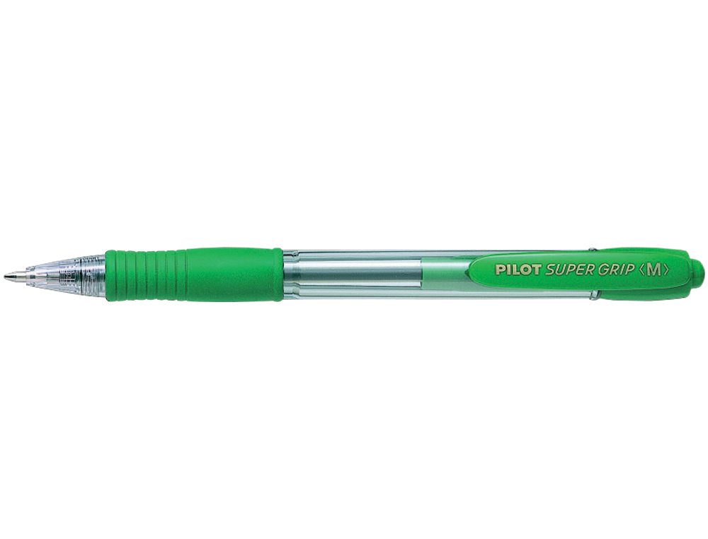 Boligrafo pilot super grip verde retractil sujecion de caucho tinta base de aceite