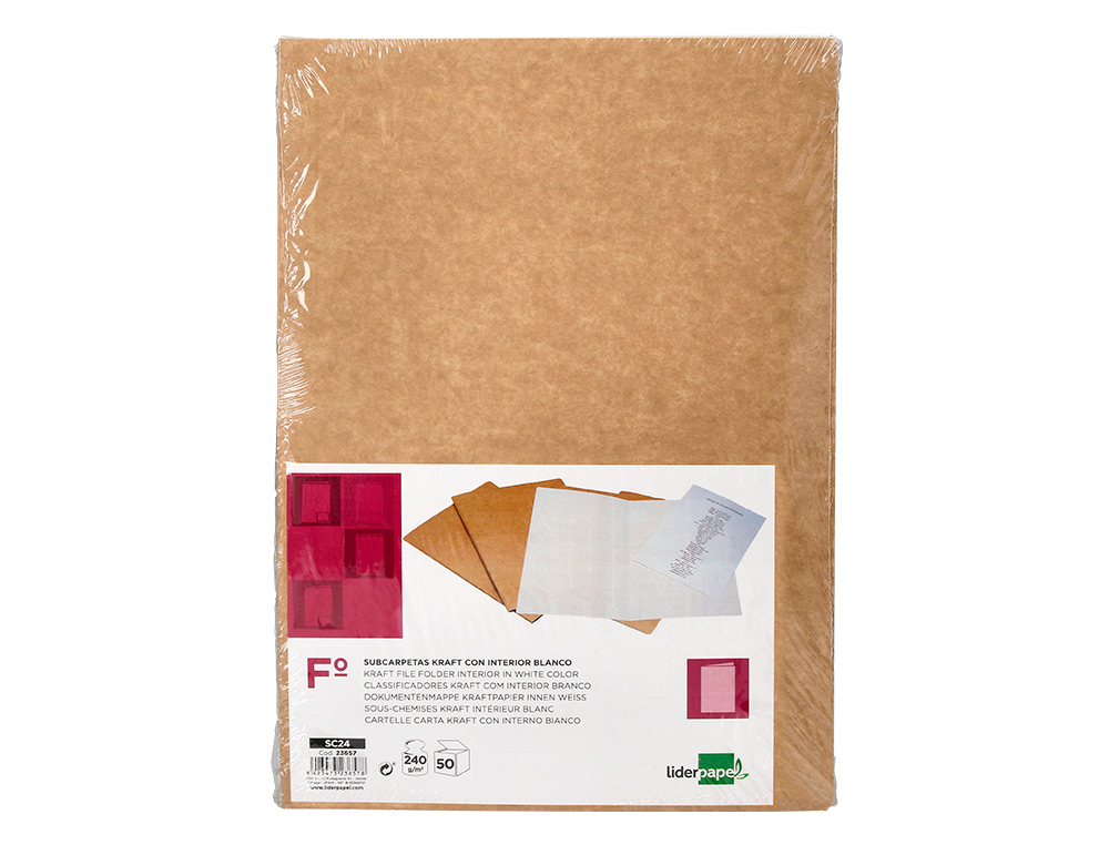 SUBCARPETA LIDERPAPEL FOLIO KRAFT INTERIOR BLANCO 240G/M2