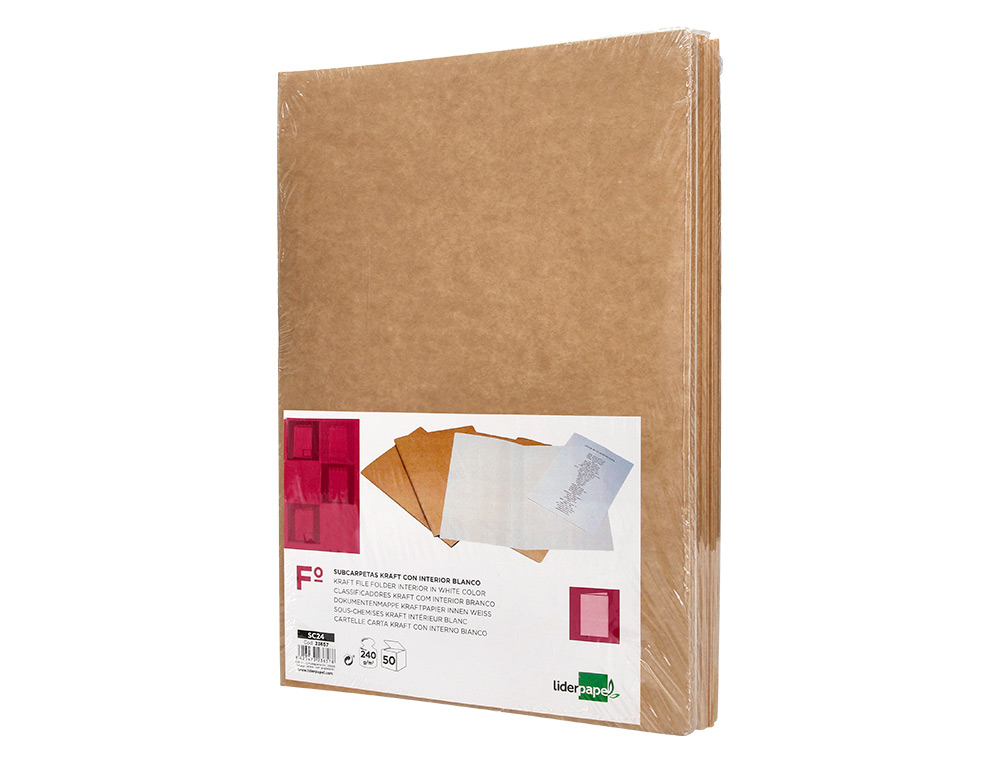 SUBCARPETA LIDERPAPEL FOLIO KRAFT INTERIOR BLANCO 240G/M2