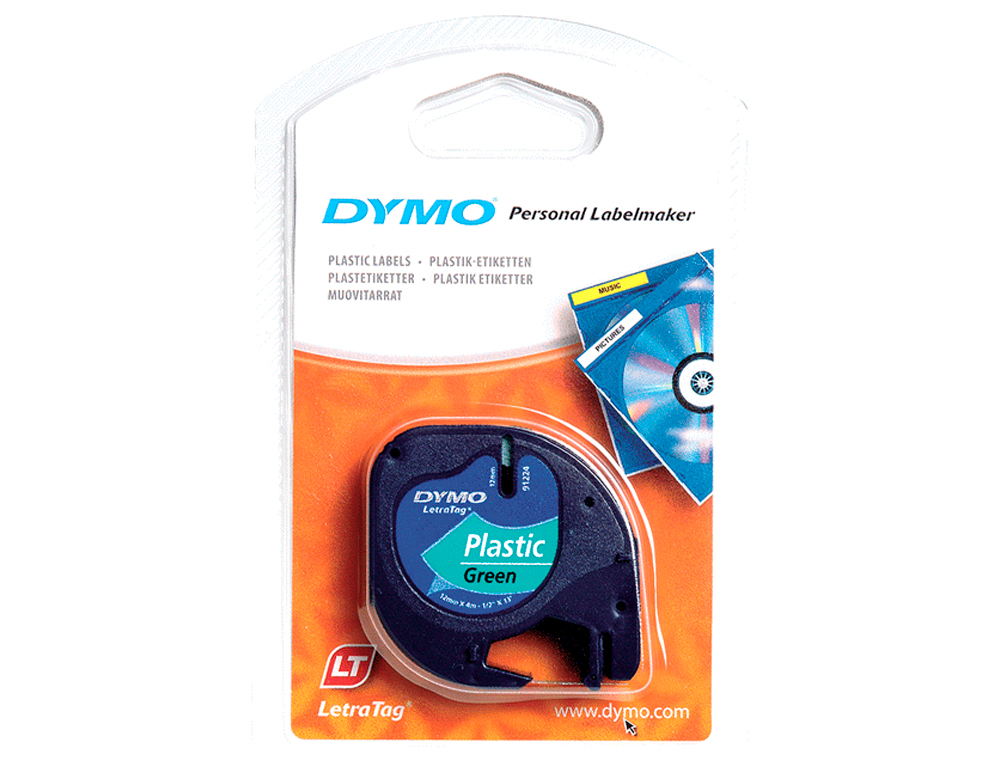 Cinta dymo 12mmx4mt -negro/verde acido para maquina letratag