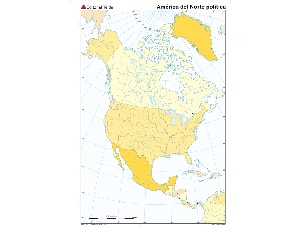 Mapa mudo color din a4 america del norte politico