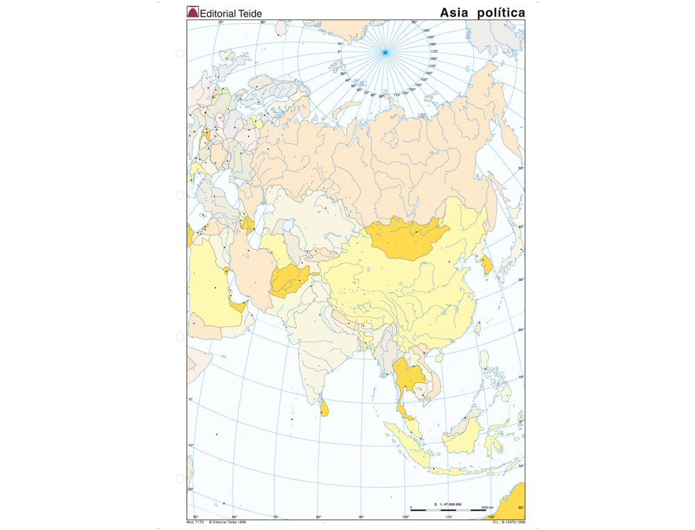 Mapa mudo color din a4 asia politico