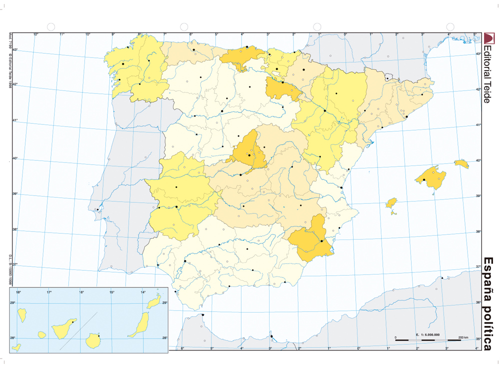 Mapa mudo color din a4 españa politico