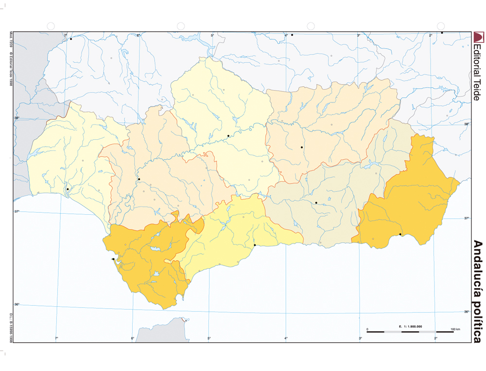 Mapa mudo color din a4 andalucia politico