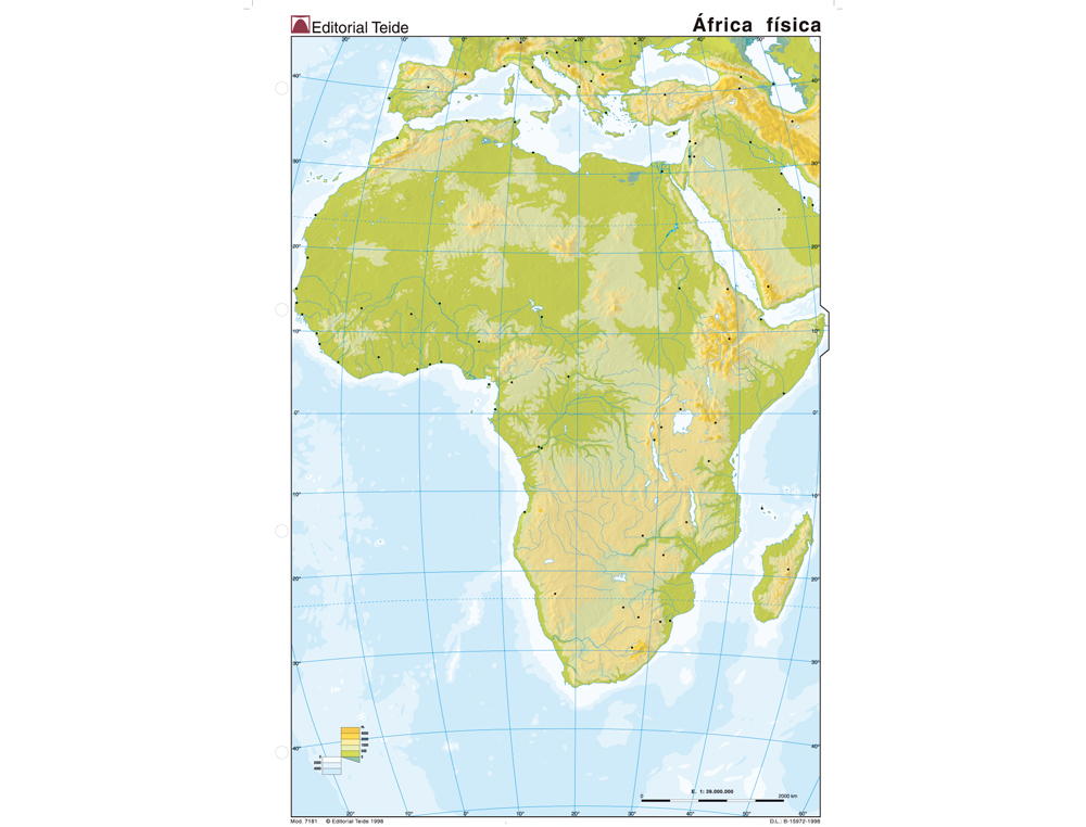 Mapa mudo color din a4 africa fisico