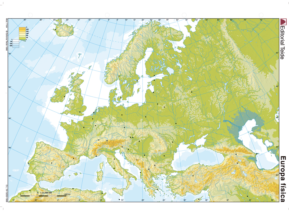 Mapa mudo color din a4 europa fisico