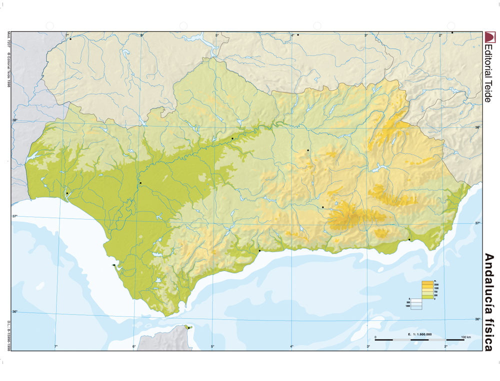 Mapa mudo color din a4 andalucia fisico