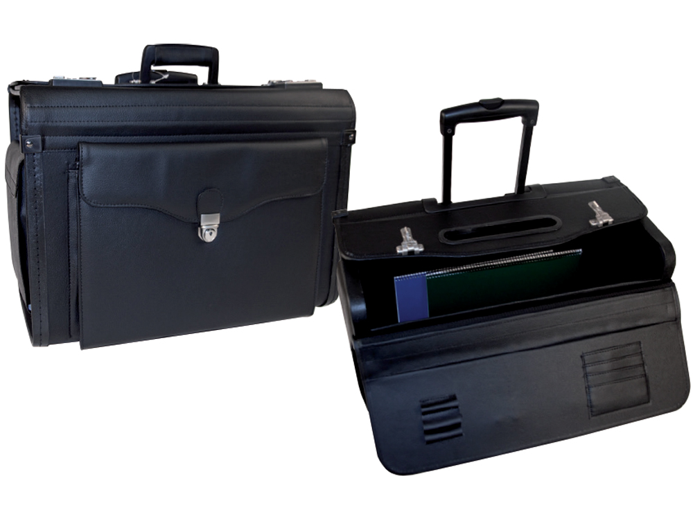 Maletin atache piloto q-connect negro con asa extensible ruedas y cerradura con combinacion 490x350x