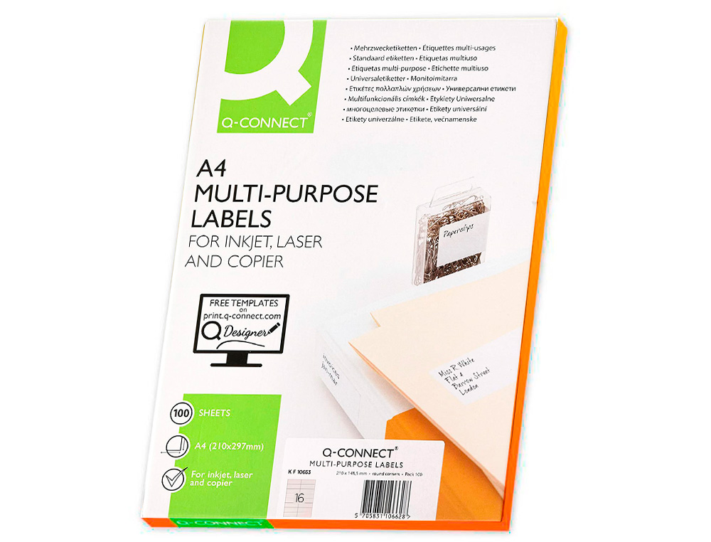 ETIQUETAS ADESIVAS Q-CONNECT DIN A4 105 X 35 MM