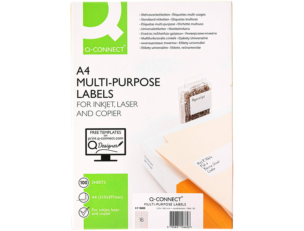 ETIQUETAS ADESIVAS Q-CONNECT DIN A4 105 X 35 MM