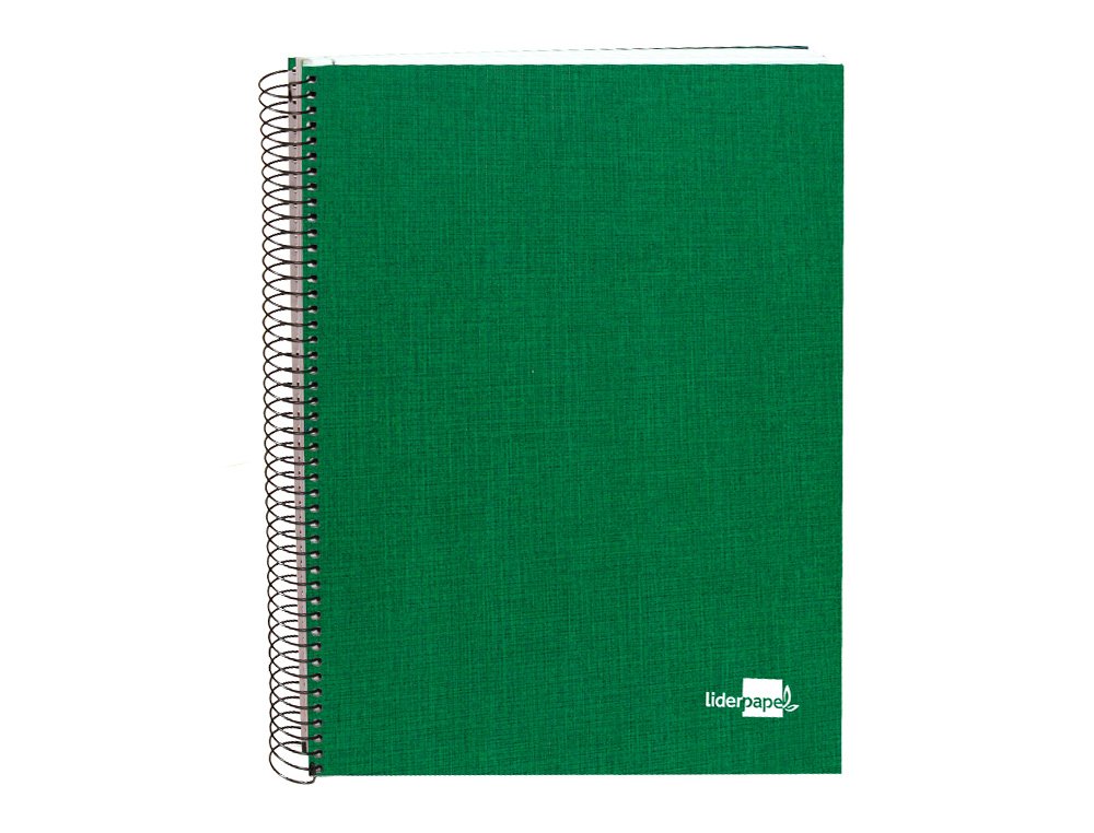 Cuaderno espiral liderpapel a4 micro papercoat tapa forrada 140h 75 gr cuadro5mm 5 bandas 4 taladros verde