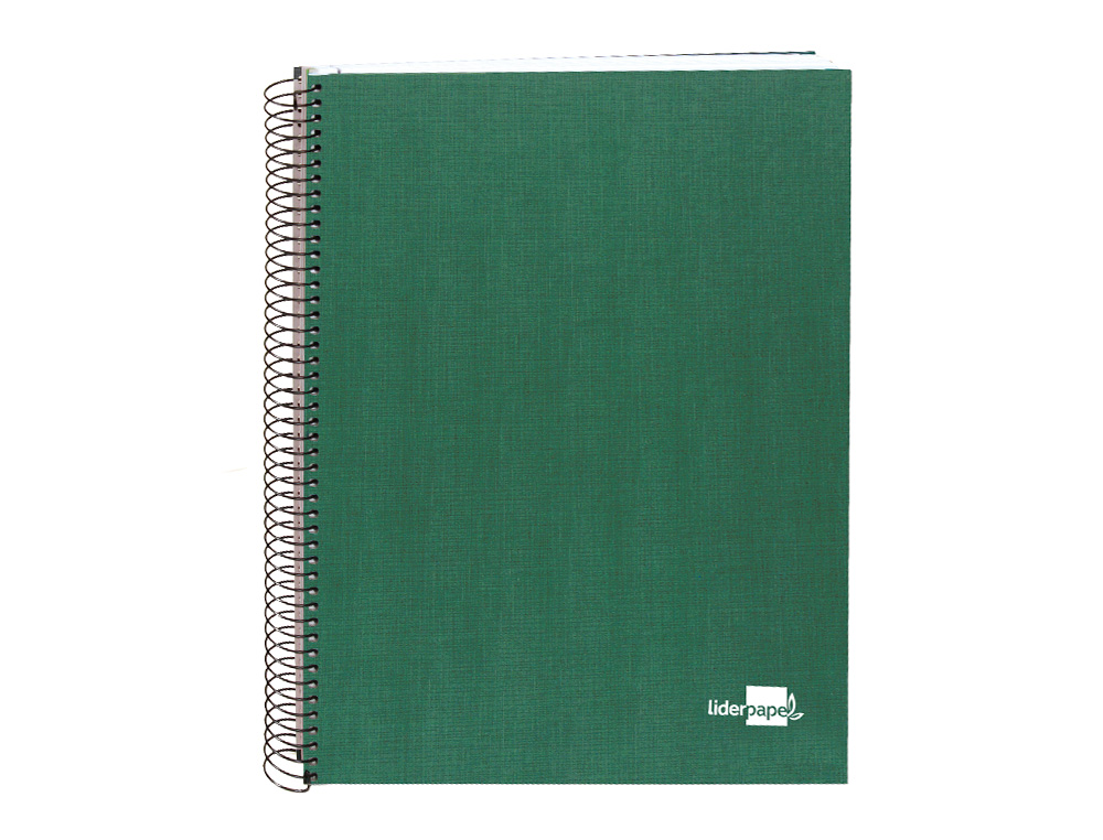 Cuaderno espiral liderpapel a5 micro papercoat tapa forrada 140h 75 gr cuadro5mm 5 bandas 6 taladros verde