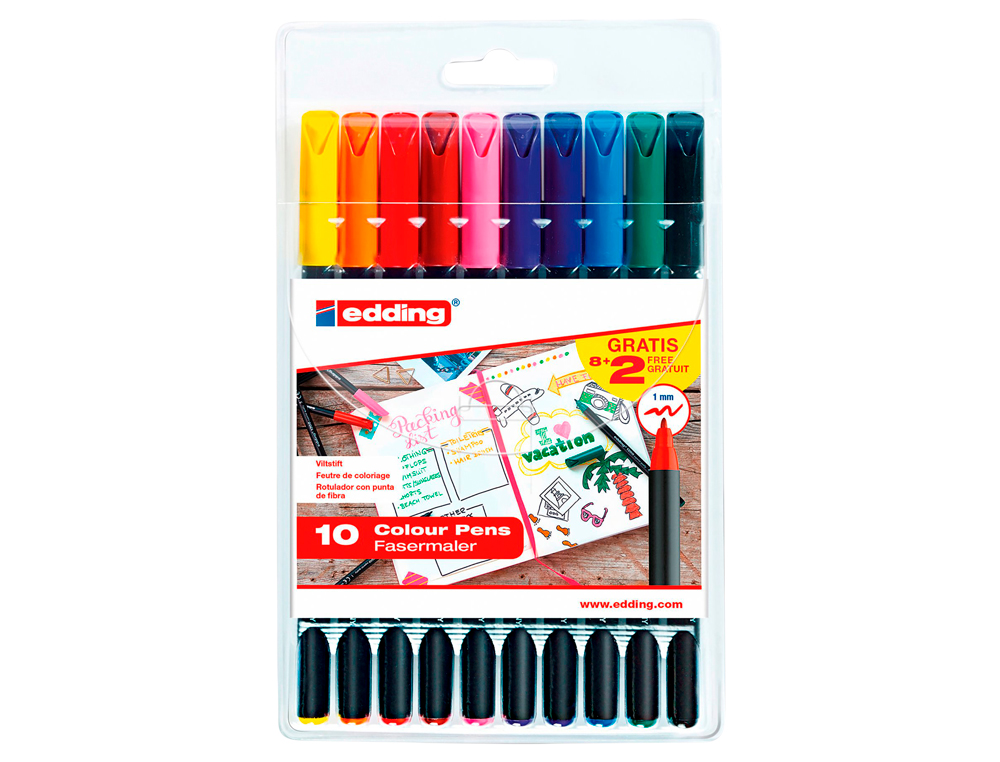 ROTULADOR EDDING PUNTA FIBRA 1200 CAJA METALICA 10 UNIDADES COLORES SURTIDOS PUNTA REDONDA 0,5 MM