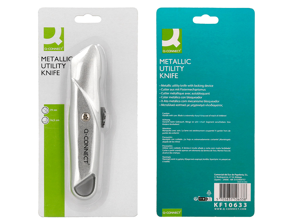 CUTER Q-CONNECT METALICO ANCHO RETRACTIL CON MECANISMO DE BLOQUEO CUCHILLA 18 MM XD-53 BLISTER 1 UNIDAD
