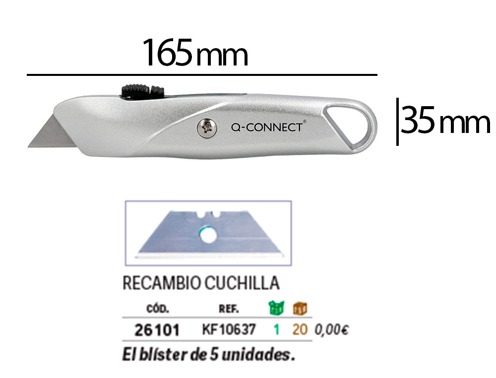 CUTER Q-CONNECT METALICO ANCHO RETRACTIL CON MECANISMO DE BLOQUEO CUCHILLA 18 MM XD-53 BLISTER 1 UNIDAD