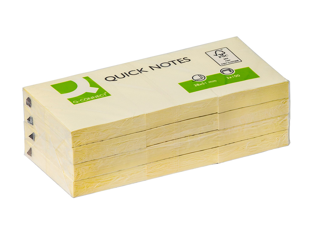 BLOC DE NOTAS ADHESIVAS QUITA Y PON Q-CONNECT 38X51 MM CON 100 HOJAS