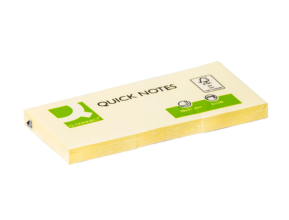 BLOC DE NOTAS ADHESIVAS QUITA Y PON Q-CONNECT 38X51 MM CON 100 HOJAS