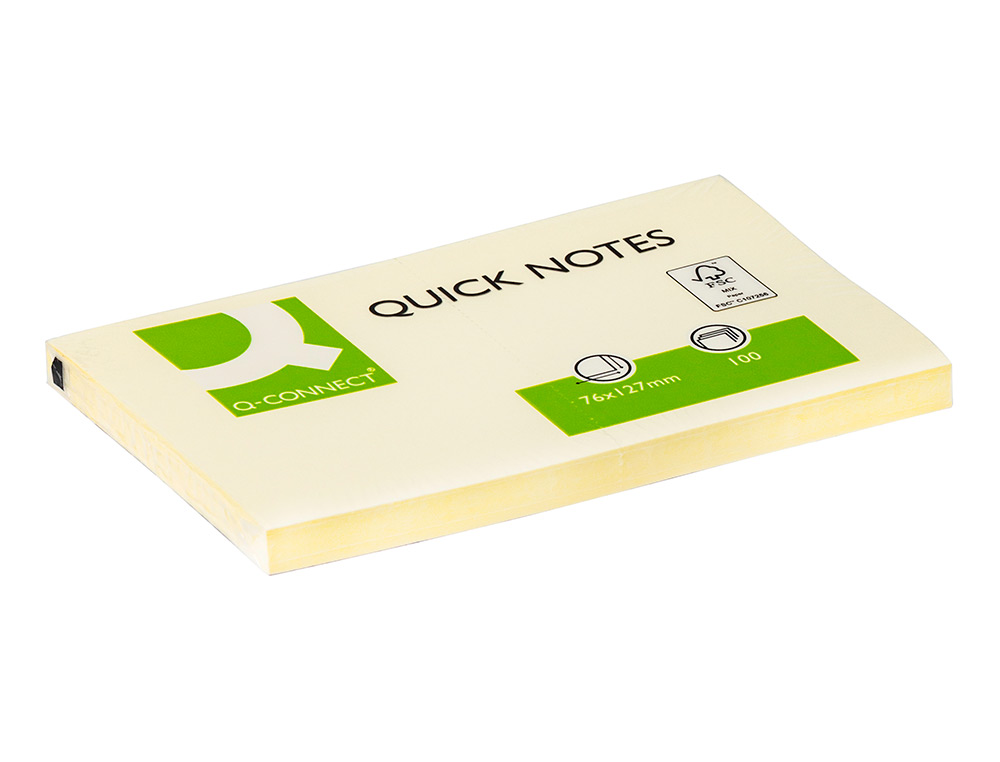 BLOC DE NOTAS ADHESIVAS QUITA Y PON Q-CONNECT 76X127 MM CON 100 HOJAS