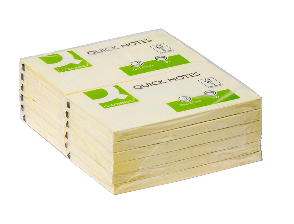 BLOC DE NOTAS ADHESIVAS QUITA Y PON Q-CONNECT 76X127 MM CON 100 HOJAS