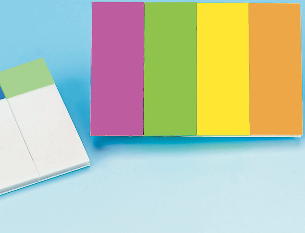 BANDERITAS SEPARADORAS Q-CONNECT 20X50 MM FLUORESCENTE PACK DE 4 CON 50 HOJAS