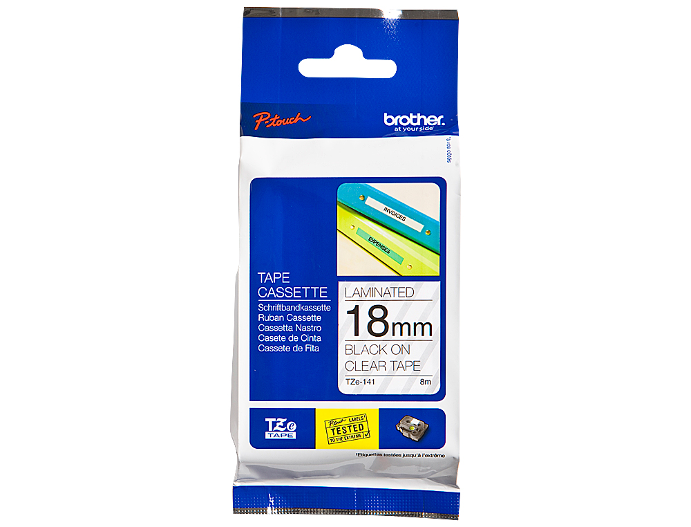 Cinta brother tze-141 transparente-negro 18mm longitud 8 mt