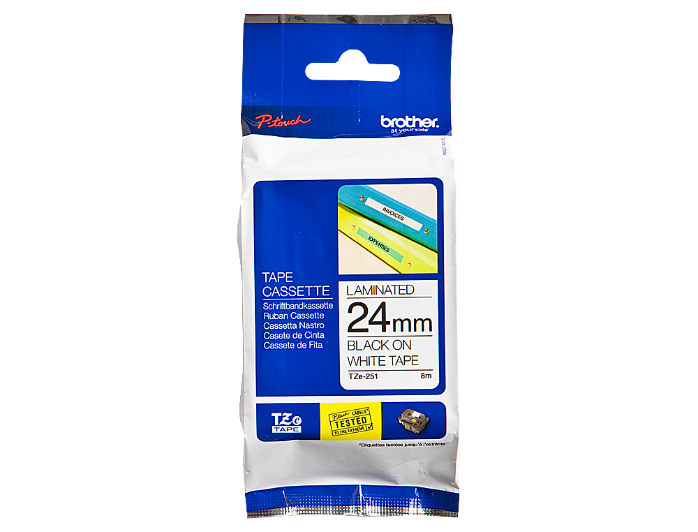 Cinta brother tze-251 blanco-negro 24mm longitud 8 mt