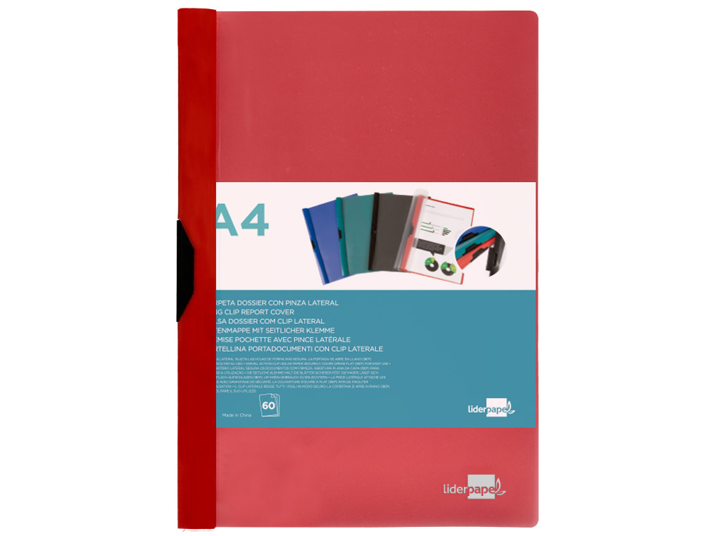 Carpeta liderpapel dossier pinza lateral 45320 polipropileno din a4 rojo 60 hojas pinza deslizante