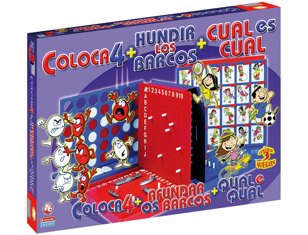 Juegos de mesa falomir -cuatro en linea + cual es cual + hundir los barcos