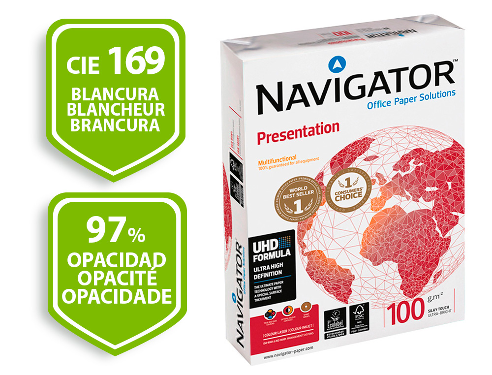 Papel fotocopiadora navigator din a4 100 gramos papel multiuso ink-jet y laserpaquete de 500 hojas