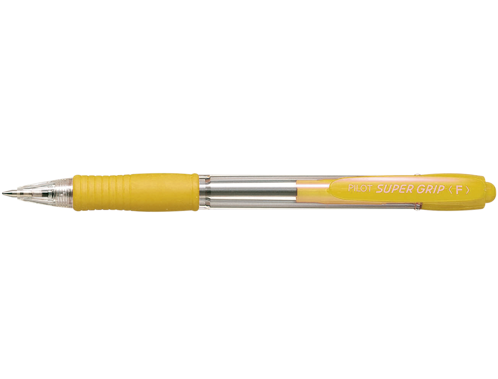 Boligrafo pilot super grip amarillo retractil sujecion de caucho tinta base de aceite