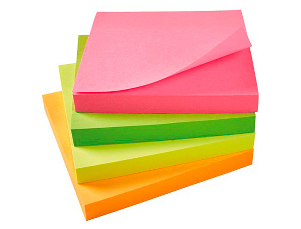 BLOC DE NOTAS ADHESIVAS QUITA Y PON Q-CONNECT 76X76 MM CON 80 HOJAS FLUORESCENTES PACK DE 12 SURTIDAS EN 4 COLORES
