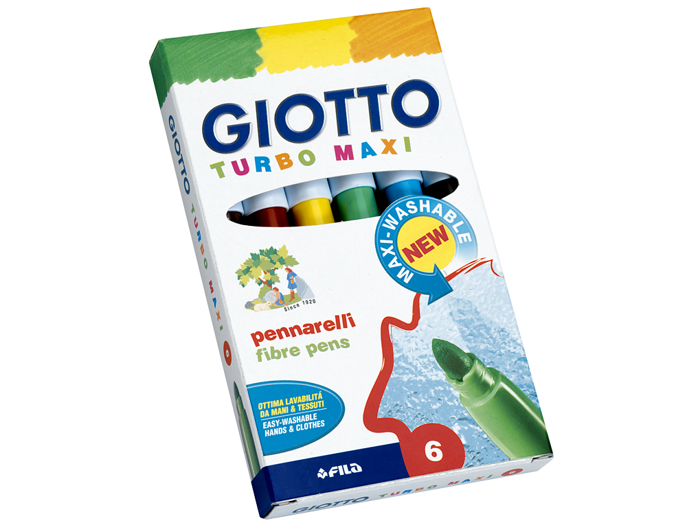 Rotulador giotto turbo maxi caja de 6 colores lavables con punta bloqueada