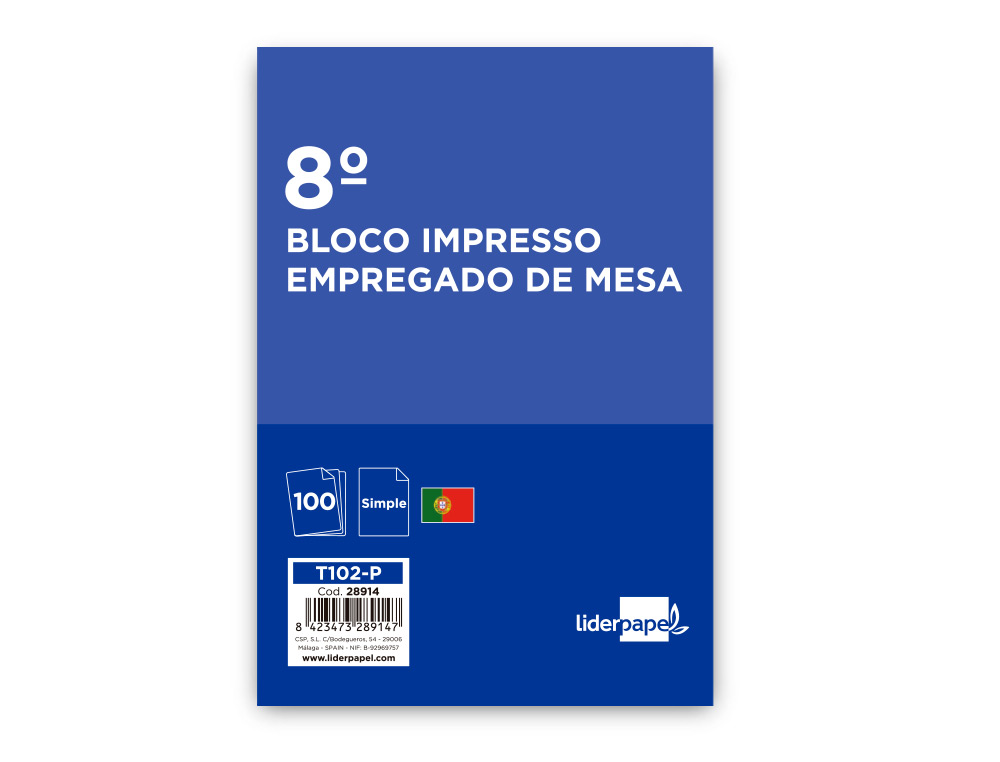 Talonario liderpapel camarero octavo -sin iva- 102 -texto en portugues
