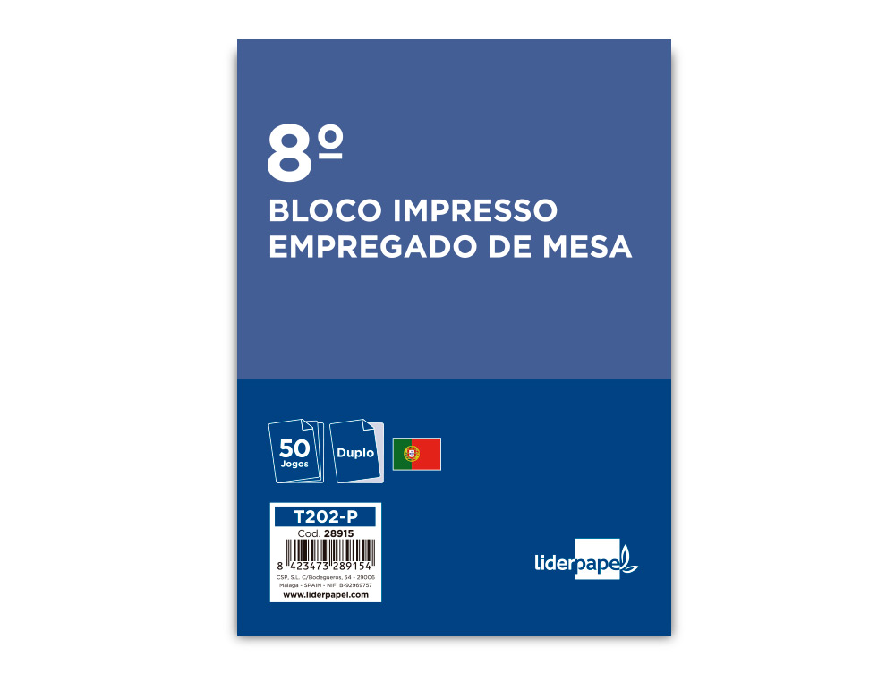 Talonario liderpapel camarero octavo sin iva 202 duplicado texto en portugues