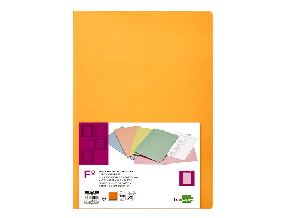 SUBCARPETA LIDERPAPEL FOLIO NARANJA INTENSO 180G/M2