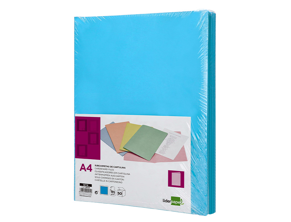 SUBCARPETA LIDERPAPEL DIN A4 CELESTE INTENSO 180G/M2