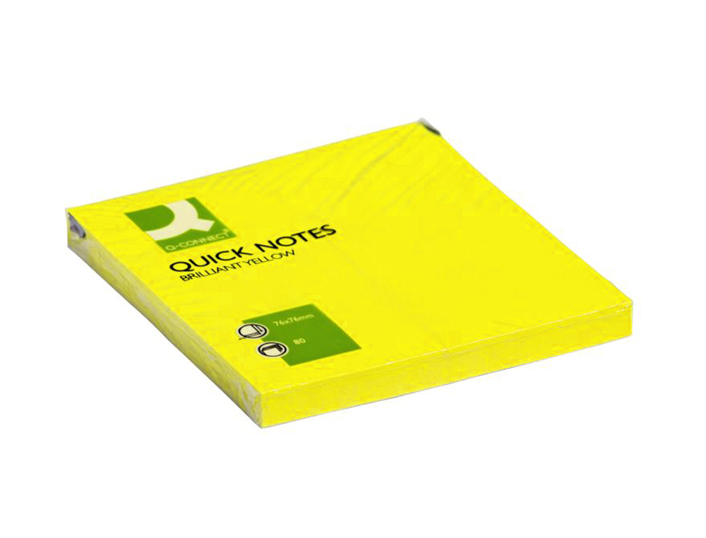 Bloc de notas adhesivas quita y pon q-connect 76x76 mm amarillo neon 80 hojas