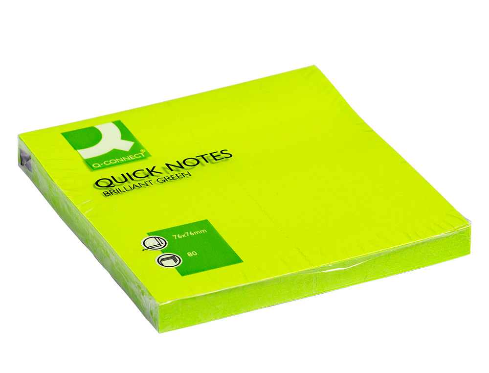 Bloc de notas adhesivas quita y pon q-connect 76x76 mm verde neon 80 hojas