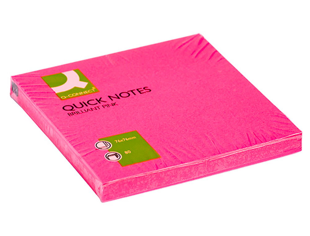 Bloc de notas adhesivas quita y pon q-connect 76x76 mm rosa neon 80 hojas