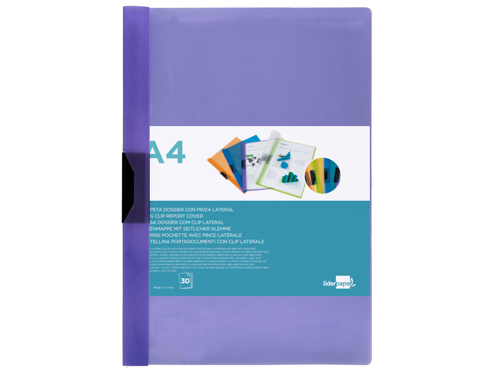 Carpeta liderpapel dossier pinza lateral 45306 polipropileno din a4 violeta 30 hojas pinza deslizante