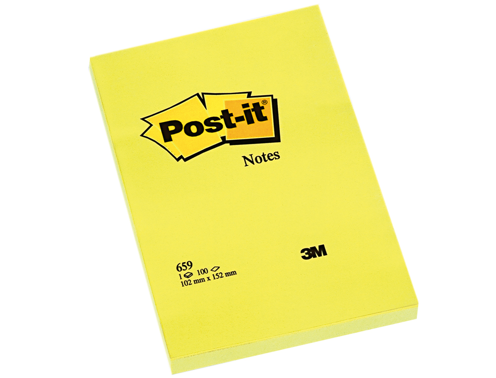 Bloc de notas adhesivas quita y pon post-it 102x152 mm con 100 hojas 659