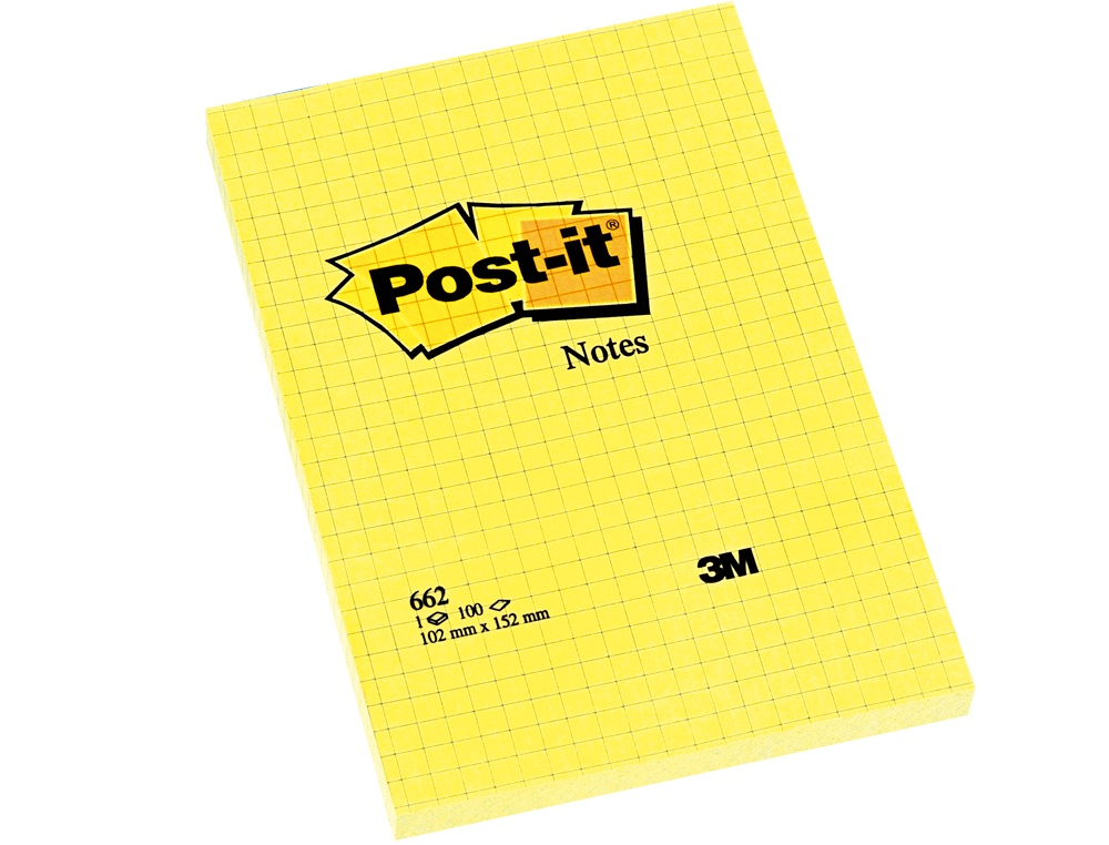 Bloc de notas adhesivas quita y pon post-it 102x152 mm cuadriculado 662