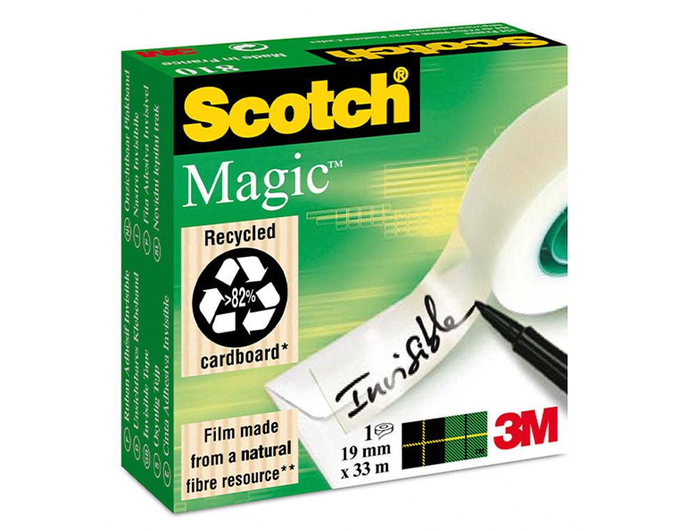 Cinta adhesiva scotch magic invisible 33 mt x 19 mm pack de 6 unidades